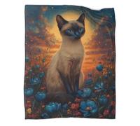 kaiyun Siamese Chat Édredon | Tulipe Bleue Couverture De Canapé | Housse De Voyage Douce Et Confortable,40x50inch(100x130cm)