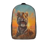 kaiyun Smiling Tigre - Prairie at Lever du soleil Sac À Dos Enfant Fille Garçons Adolescents Primaire Avec Boucle De Réglage Voituretables Scolaires 17inch