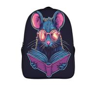 kaiyun Souris lisant avec des lunettes Roses Sac À Dos Filles Cartable Enfants Garçons 16 inch Grande Capacité Adolescents Dessin animé Sac De Voyage Scolaire Poids Léger