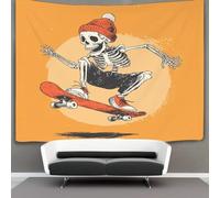 kaiyun Squelette. Wearing An Orange Hat Jumping on A Skateboard Tapisserie Pour Décoration Murale,chambre À Coucher, Tentures Murales Pour Salon 130cmx150cm