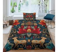 kaiyun Style bohème Housse De Couette Lotus Animal Images Parure De Lit 3 Pièces en Microfibre 3D Motif Imprimé avec Taies d'oreiller pour Adultes Enfants Single(135x200cm)