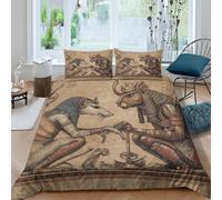 kaiyun Style égyptien Antique : la Bataille des Rats 3D Parure De Lit, 3 Pièces Housse De Couette Microfibre Ensemble De Literie Imprimé Taies d'oreiller, pour Adultes Et Enfants Single（135x200cm）