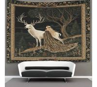 kaiyun Style médiéval Tapisserie Chambre Esthétique - Murale Indépendante Décoration De Salle Couvre-lit Cerf et femme Tenture Murale, Art Mural 100cmx150cm