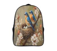 kaiyun Style peinture à l'huile Cartable Bird's Nest Cherry Blossom Tree Imprimé 3D Sac À Dos Pour Ordinateur Portable Unisexe Pour Enfants/étudiants/Adultes 16 inch