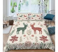 kaiyun Style Scandinave 3D en Microfibre Housse De Couette avec Fermeture Éclair,Snowflakes Reindeer Pine Branches 3 Pièces Parure De Lit Housse pour Adultes Et Enfants King（220x240cm）