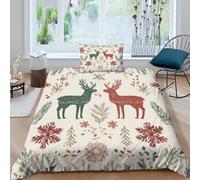 kaiyun Style Scandinave Parure De Lit 3D, Parure De Lit Imprimée Snowflakes Reindeer Pine Branches, Housse De Couette en Microfibre Et Taies d'oreiller, Adultes Et Enfants Single（135x200cm）