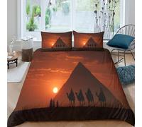 kaiyun Sunset, Silhouettes of People, Pyramids Housse De Couette Ado Adulte avec Taie d'oreiller,3 Pièces Parure De Lit en Microfibre avec Fermeture Éclair, 3D Imprimé Motif Double(200x200cm)