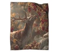 kaiyun Surreal Image of A Deer Eating Plums in The Forêt d'automne 3D Literie Couverture De Lit en Peluche Imprimée Numérique pour Garçons Et Filles 50x60inch(127x152cm)