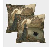 kaiyun Taie d'oreiller Raiponce sous Le Pommier, château médiéval,décoration D'intérieur,Oreiller De Canapé Imprimée 50x50cm Paquet De 2