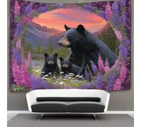 kaiyun Tapisserie Murale À Suspendre Ourse et ses deux oursons, fond de coucher de soleil Pour Chambre À Plage Couverture Salon Dortoir 70cmx100cm