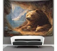 kaiyun Tapisserie Murale À Suspendre Ourse se reposant dans une grotte avec ses deux oursons Pour Chambre À Plage Couverture Salon Dortoir 180cmx230cm