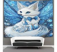 kaiyun Tapisserie Murale Décorative Chambre -Cartoon White Nine-tailed Renard,180cmx230cm-Nœud bleu Papier Peint Tissu - Tapestry Aesthetic Wall - Décoration Panoramique