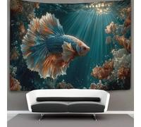 kaiyun Tapisserie Murale Décorative Chambre -Poisson combattant bleu et orange,70cmx100cm-water Scene Sunlight Papier Peint Tissu - Tapestry Aesthetic Wall - Décoration Panoramique