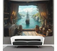 kaiyun Tapisserie Murales,Bateau pirate,Océan And Wood Ambience De Décoration,Plaque De Pique-Nique Décoration Murale Plafond Art Mural 130cmx150cm