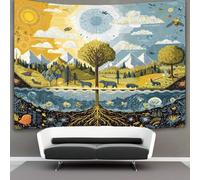 kaiyun Tapisserie Murales,Illustrations d'écosystèmes : animaux, eau de pluie et lumière du soleil, De Décoration,Plaque De Pique-Nique Décoration Murale Plafond Art Mural 100cmx150cm