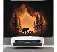 kaiyun Tapisserie Murales,Ourse et ses oursons, grotte faiblement éclairée, De Décoration,Plaque De Pique-Nique Décoration Murale Plafond Art Mural 180cmx230cm