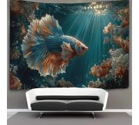 kaiyun Tapisserie Murales,Poisson combattant bleu et orange,water Scene Sunlight De Décoration,Plaque De Pique-Nique Décoration Murale Plafond Art Mural 150cmx200cm