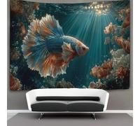 kaiyun Tapisserie Murales,Poisson combattant bleu et orange,water Scene Sunlight De Décoration,Plaque De Pique-Nique Décoration Murale Plafond Art Mural 100cmx150cm