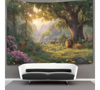 kaiyun Tapisserie Murales,Shady Trees, Blooming Flowers, Herds of Cerf And Lions, De Décoration,Plaque De Pique-Nique Décoration Murale Plafond Art Mural 100cmx150cm