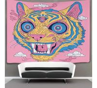kaiyun Tête de tigre Tapisserie Murale À Suspendre, Style artistique Pour Décoration De Chambre À Coucher,fête D'anniversaire Ou Toile De Fond De Jardin 100cmx150cm