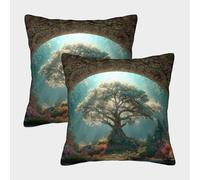 kaiyun The Arbre de Vie is Surrounded by Forêt Housses De Coussin - Chambre À Coucher Décoratives pour Canapés,Lits,chaises,Salons,Voitures,Livré avec Fermeture Éclair Invisible 45x45cm Paquet De 2
