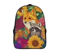 kaiyun The FBœuf And The Raccoon Sit Among The Roses And SoleilFleurs Sac À Dos Filles Cartable Enfants Garçons 16 inch Grande Capacité Adolescents Sac De Voyage Scolaire Poids Léger