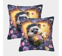 kaiyun The Little Hérisson Poked Its Head Out from The Crack in The Wall Taie d'oreiller Imprimé Maison Salon Chambre Housses De Coussin 50x50cm Paquet De 2