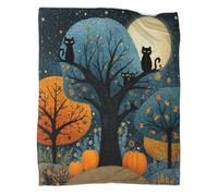 kaiyun There is A Black Chat on A Branch and A Big Blue Moon Est Douce,Confortable Et Chaude, Couverture Jetée Motif 3D,Le Lit Adapté Aux Adultes Et Aux Adolescent 40x50inch(100x130cm)