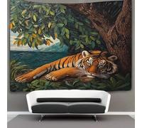 kaiyun There Is A Tigre Under The Arbre Tapisserie Murale À Suspendre, Oil Style de peinture Pour Décoration De Chambre À Coucher,fête D'anniversaire Ou Toile De Fond De Jardin 180cmx230cm