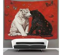 kaiyun Tigre blanc And Black Panther Tapisserie Murale À Suspendre, Papillon Pour Décoration De Chambre À Coucher,fête D'anniversaire Ou Toile De Fond De Jardin 150cmx200cm