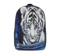 kaiyun Tigre blanc Cub Sac A Dos Ecole Primaire,Sac À Dos Pour Enfants - Illustration animalière artistique Sac De Livre D'école Adolescents Con Boucle De Réglage 17inch