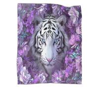 kaiyun Tigre Blanc,Nouvelle Couverture De Dortoir Art Floral Fantastique,Douce,Moelleuse,Quatre Saisons,60x80inch(150x200cm)