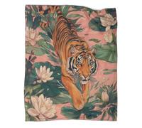 kaiyun Tigre en Marche Impression 3D Illustration Artistique de la Faune Couvre-lit Conçu Doux Et Chaud en Flanelle Couverture Pelucheuse 80x90inch(200x230cm)