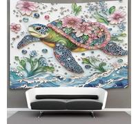 kaiyun Tortue colorée Tapisserie,Motif floral Ocean Waves And Récif corallien À Suspendre Au Mur,Décoration Murale Pour Chambre Dortoir Fête 70cmx100cm