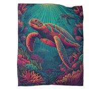 kaiyun Tortues de mer colorées nageant Parmi Les récifs coralliens 3D Literie Couverture De Lit en Peluche Imprimée Numérique pour Garçons Et Filles 40x50inch(100x130cm)