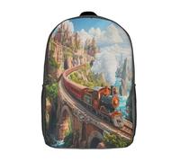 kaiyun Train de dessin animé Cartable Paysage spectaculaire Imprimé 3D Sac À Dos Pour Ordinateur Portable Unisexe Pour Enfants/étudiants/Adultes 17inch