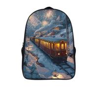 kaiyun Train festif filant à travers les montagnes enneigées, de nuit Sac À Dos Filles Cartable Enfants Garçons 39x29x16cm Grande Capacité Adolescents Sac De Voyage Scolaire Poids Léger