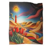 kaiyun Tulipes, Dunes de Sable Plaids Doux Et Chauds Grand Phare Rouge Plaids en Flanelle Imprimée pour Lits Et Canapés 40x50inch(100x130cm)