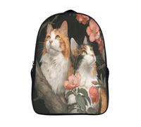 kaiyun Two Chats Sac À Dos Fleurs de pêcher roses et feuilles vertes Cartable Scolaire Boucle De Réglage Sac A Dos Filles Garçons Pour Enfants Mignon Sac Scolaire 16 inch