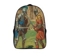 kaiyun Two Chevalier médiévals Standing Facing Each Other with Swords Drawn Sacs À Dos, Cartable Avec Boucle De Réglage Pour Garçons Et Filles,16 inch Léger Décontracté Sac De Voyage