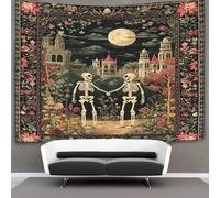 kaiyun Two Skeletons Holding Hands in The Lunelight, Gothique Architecture Tapisserie Tenture Murales Décoration Murale,impression HD Pour Salon,chambre À Coucher Et Dortoir 130cmx150cm