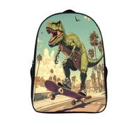 kaiyun Tyrannosaure Rex Sac A Dos Scolaire,Skateboard sur la plage Cartable Fille Garçons Enfant,Adolescent Loisir Voyage Utilisation Quotidienne 16 inch