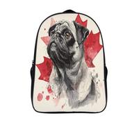 kaiyun Un carlin fier aux feuilles d'érable rouges Cartable Imprimé 3D Sac À Dos Pour Ordinateur Portable Unisexe Pour Enfants/étudiants/Adultes 16 inch