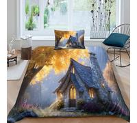 kaiyun Un Chalet Douillet avec cheminée dans Les Bois 3D en Microfibre Housse De Couette avec Fermeture Éclair, 3 Pièces Parure De Lit Housse pour Adultes Et Enfants Single(135x200cm)