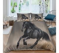 kaiyun Un destrier Noir Parure De Lit avec Taie d'oreiller 3D en Microfibre Housse De Couette Parure De Lit Motif,pour Adultes Enfants Filles Garçon King（220x240cm）