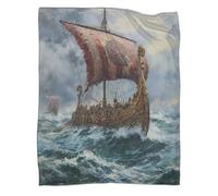 kaiyun Un drakkar Viking naviguant sur Une mer déchaînée en Hiver Couverture Imprimée en 3D Édredon en Peluche Douce pour Lits Et Canapés De Vacances,50x60inch(127x152cm)