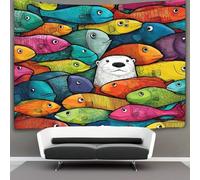 kaiyun Un groupe de poissons colorés Tapisserie Chambre Esthétique - Murale Indépendante Décoration De Salle Couvre-lit Loutre confuse Tenture Murale, Art Mural 100cmx150cm