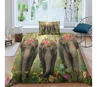 kaiyun Un Groupe d'éléphants aux têtes ornées de Fleurs et de Papillons Parure De Lit,3D Imprimé,en Microfibre 3 Pièces Housse De Couette +Taies D'Oreillers pour Enfants Filles Garçon Single（135x200c