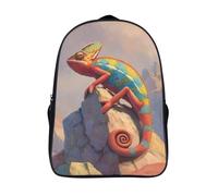 kaiyun Un long caméléon au sommet d'un rocher Cartable Imprimé 3D Sac À Dos Pour Ordinateur Portable Unisexe Pour Enfants/étudiants/Adultes 16 inch