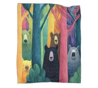 kaiyun Un Ours dans la forêt Jette Un Coup d'œil derrière Un Arbre 3D Literie Couverture De Lit en Peluche Imprimée Numérique pour Garçons Et Filles 40x50inch(100x130cm)